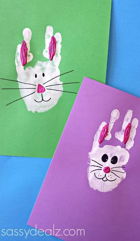 Hand print bunny easter craft - acraftylife.com