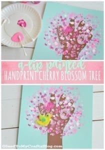 q-tip handprint cherry blossom spring tree craft - acraftylfie.com #kidscraft #crafts #craftsforkids -