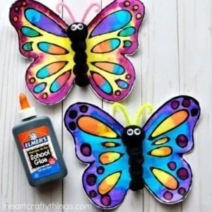 Colorful butterfly craft - watercolor and black glue