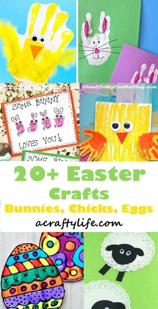 Kids Easter Crafts - 20 plus crafts- bunnies, chicks, lambs - spring crafts - acraftylife.com