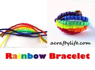 rainbow bracelet kid craft - rainbow crafts for kids- acraftylife.com #preschool #craftsforkids #kidscrafts