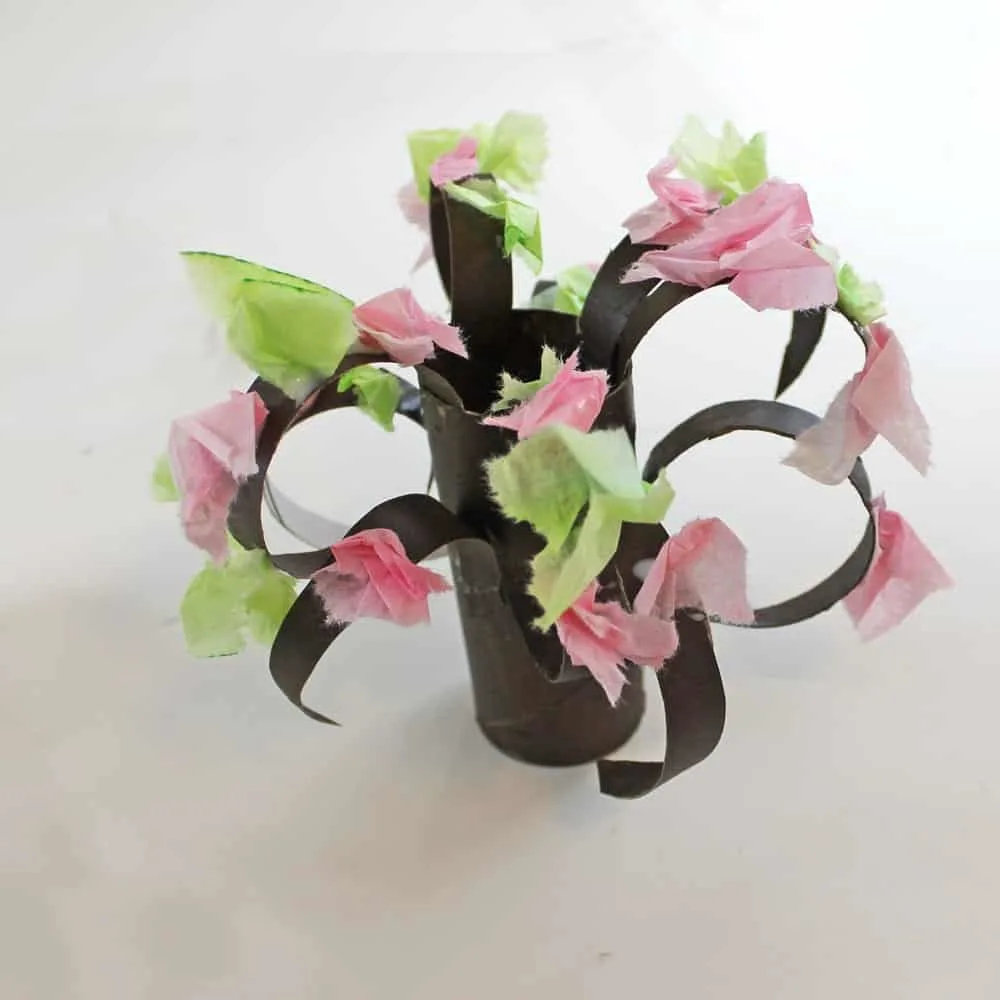 cherry blossoms leaves - paper roll tree craft - spring tree craft - kids craft - recycle craft - acrafylife.com