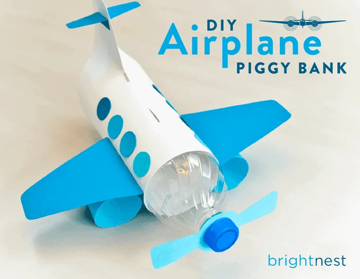 Airplane Bank craft - Recycled Kid Craft - acraftylife.com #preschool #craftsforkids #crafts #kidscraft