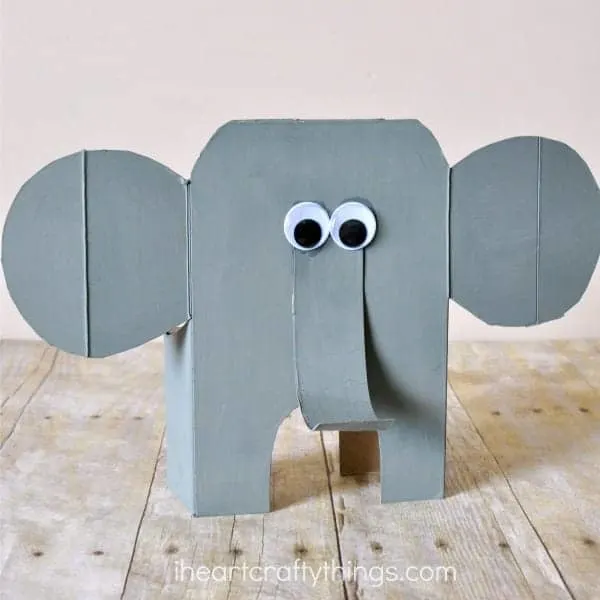 Cereal box elephant - recycled kid crafts - acraftylife.com #preschool #craftsforkids #crafts #kidscraft