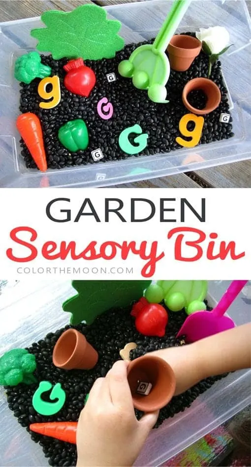 Garden sensory Bin garden activity for kids - garden craft for kids - spring craft - acraftylife.com #preschool #craftsforkids #crafts #kidscraftgarden label garden craft for kids - garden craft for kids - spring craft - acraftylife.com #preschool #craftsforkids #crafts #kidscraft