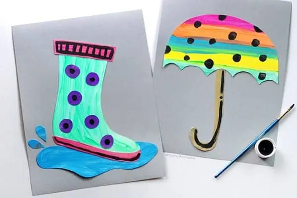 Umbrella and rain boot - umbrella craft - rainy day craft - spring craft- kids craft - crafts for kids -acraftylife.com