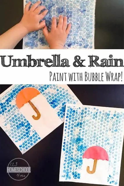 umbrella and rain bubble wrap craft - rain craft - rainy day craft - spring craft- kids craft - crafts for kids -acraftylife.com