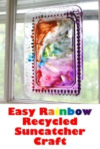 recycled lid suncatcher rainbow crafts - crafts for kids- kid crafts - acraftylife.com #preschool #kidscraft #craftsforkids 