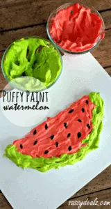 watermelon puffy paint craft - watermelon craft - summer crafts - crafts for kids- kid crafts - acraftylife.com #preschool #kidscraft #craftsforkids