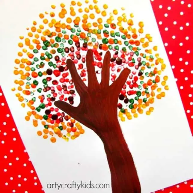 handprint fall tree kid craft - autumn kid craft - fall kid crafts crafts for kids- acraftylife.com #preschool #craftsforkids #kidscrafts