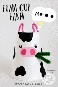 foam cup cow kid craft - cow kid craft - farm kid crafts - crafts for kids- acraftylife.com #preschool #craftsforkids #kidscrafts