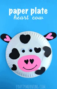 paper plate heart cow kid craft - cow kid craft - farm kid crafts - crafts for kids- acraftylife.com #preschool #craftsforkids #kidscrafts