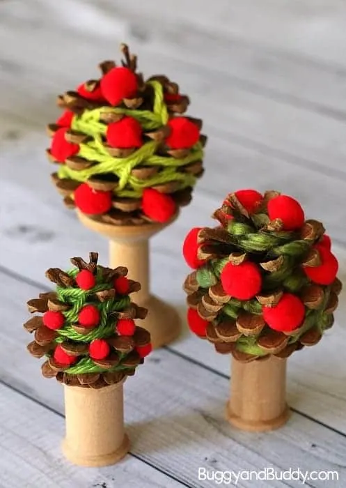 pinecone tree apple kids crafts -fall kid crafts crafts for kids- acraftylife.com #preschool #craftsforkids #kidscrafts