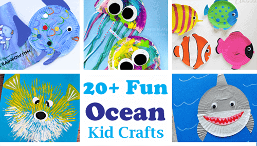 crafts for kids- ocean kid crafts - shark, jellyfish, fish, octopus - acraftylife.com #preschool #craftsforkids #kidscrafts #artsandcrafts