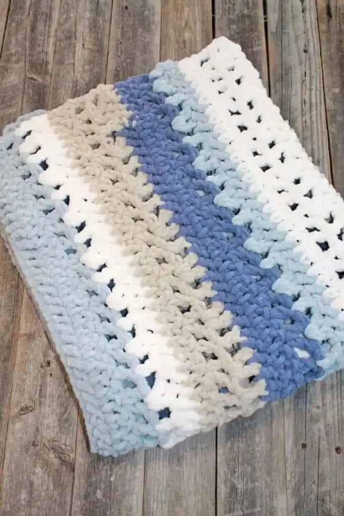 Try this easy baby blanket crochet pattern. There is a free PDF pattern available.
