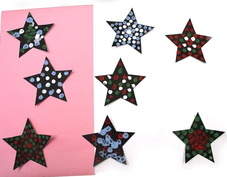 easy dot star Christmas ornament craft for kids - free star template printable outline for crafts - acraftylife.com #kidscrafts #craftsforkids #diy