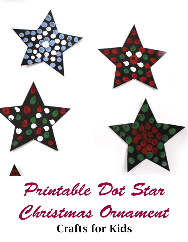 easy dot star Christmas ornament craft for kids - free star template printable outline for crafts - acraftylife.com #kidscrafts #craftsforkids #diy