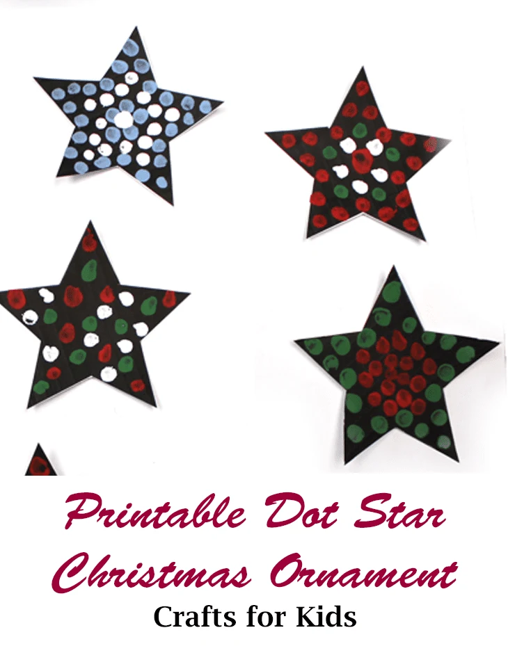 easy dot star Christmas ornament craft for kids - free star template printable outline for crafts - acraftylife.com #kidscrafts #craftsforkids #diy