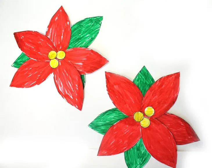 Poinsettia craft for kids - free poinsettia template printable outline -Christmas craft - acraftylife.com #kidscrafts #craftsforkids #diy