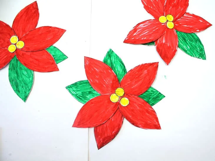 Poinsettia craft for kids - free poinsettia template printable outline -Christmas craft - acraftylife.com #kidscrafts #craftsforkids #diy