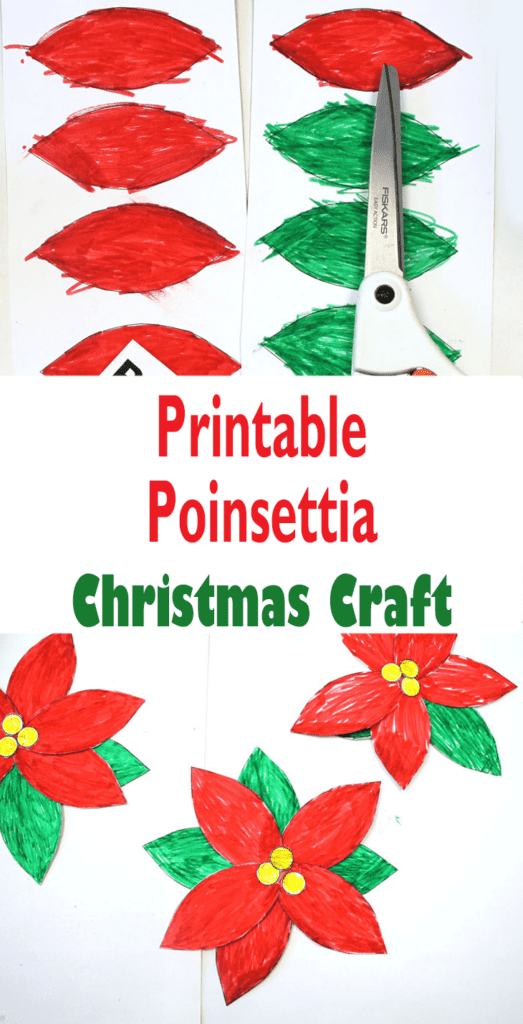 Poinsettia craft for kids - free poinsettia template printable outline -Christmas craft - acraftylife.com #kidscrafts #craftsforkids #diy
