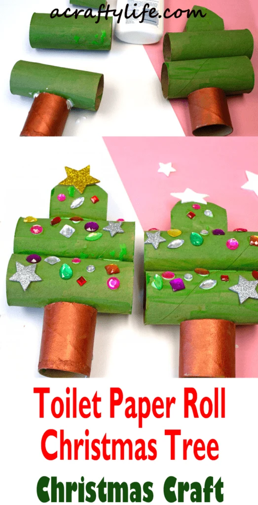 toilet paper roll Christmas Tree Craft - christmas kid craft - arts and crafts activities - acraftylife.com #kidscraft #craftsforkids #christmas #preschool