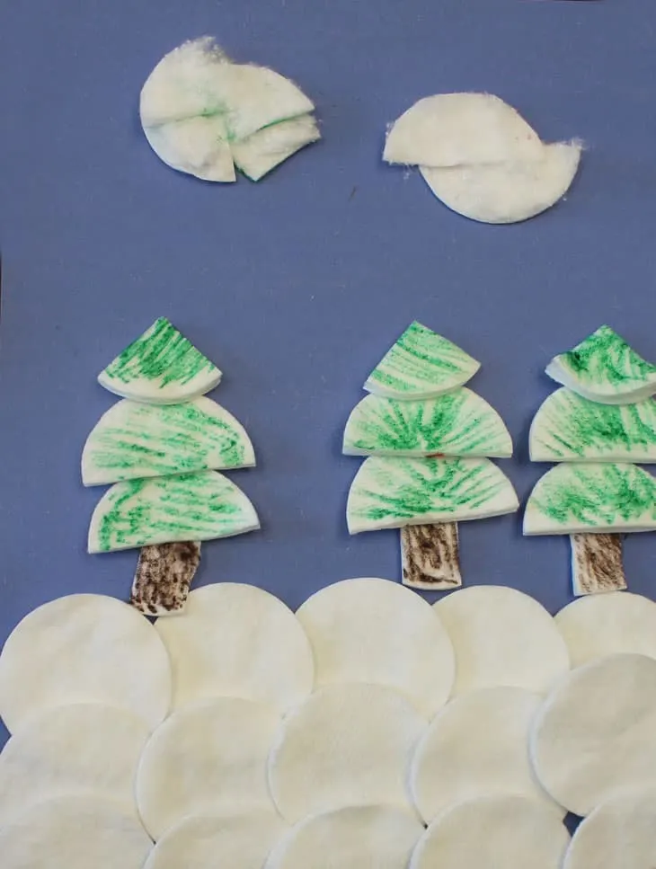 easy cotton pad winter tree craft for kids - arts and crafts activities -winter kid craft- acraftylife.com #kidscraft #craftsforkids #winter