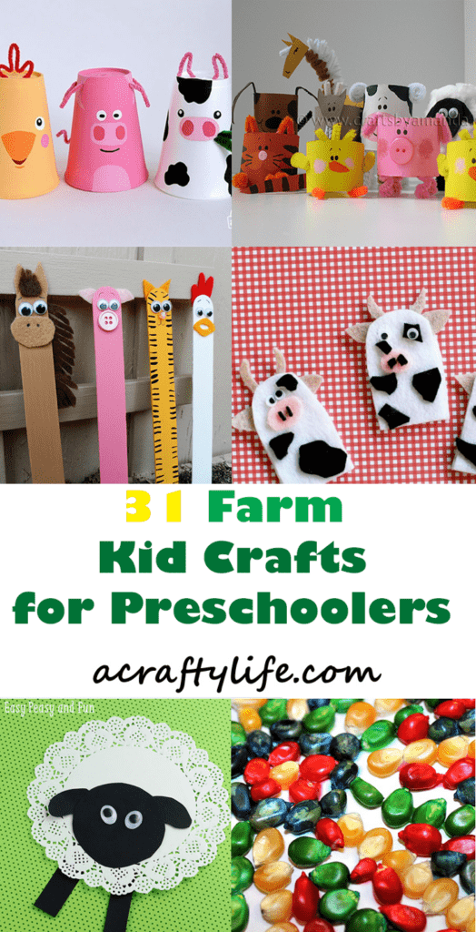 Try some of these fun farm animal crafts for preschoolers and kindergarteners. farm kid crafts - crafts for kids- acraftylife.com #preschool #craftsforkids #kidscrafts