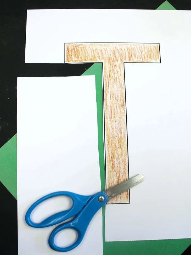 Make a fun and easy letter T craft for preschoolers. This easy craft has a free printable template of the letter T.