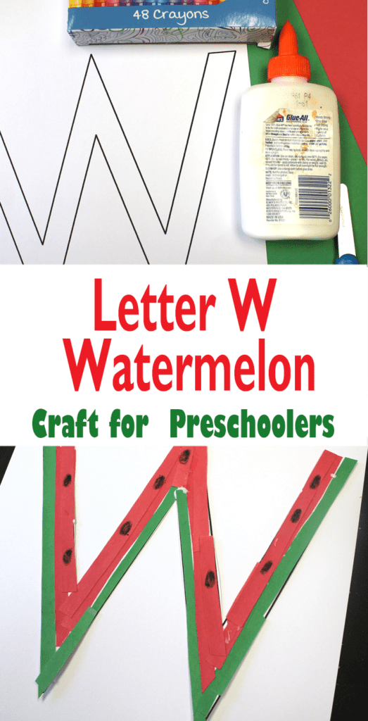 Try this fun Letter W watermelon craft for preschoolers. Letter W outline printable temple for letter crafts.