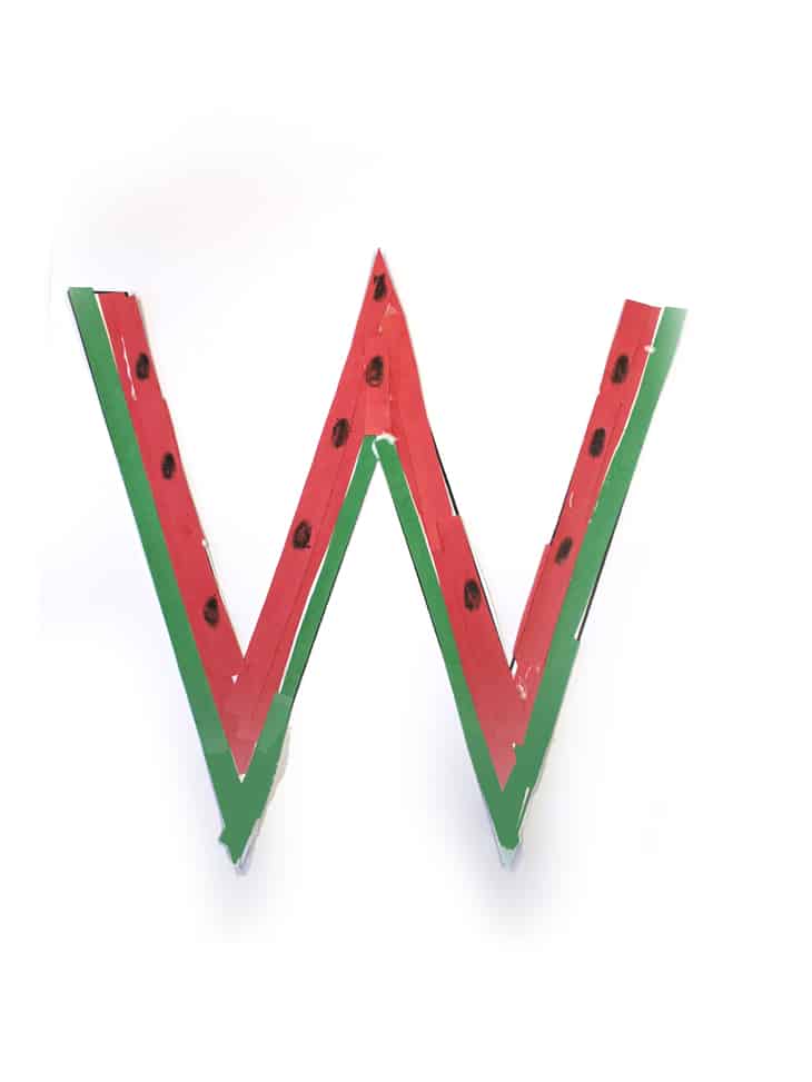 Try this fun Letter W watermelon craft for preschoolers. Letter W outline printable temple for letter crafts.