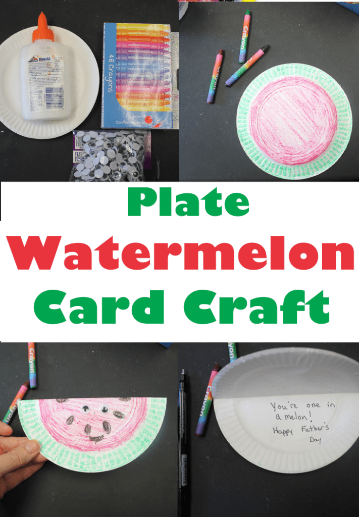 Easy paper plate watermelon card craft for kids. Try this fun craft. There are only a few supplies needed.