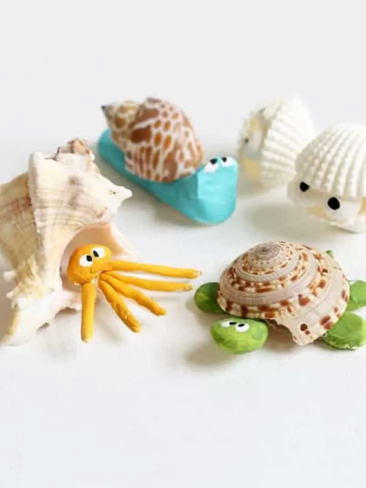 Try some of these fun shell crafts for kids. They are great for a beach theme or for using up the seashells you collected.