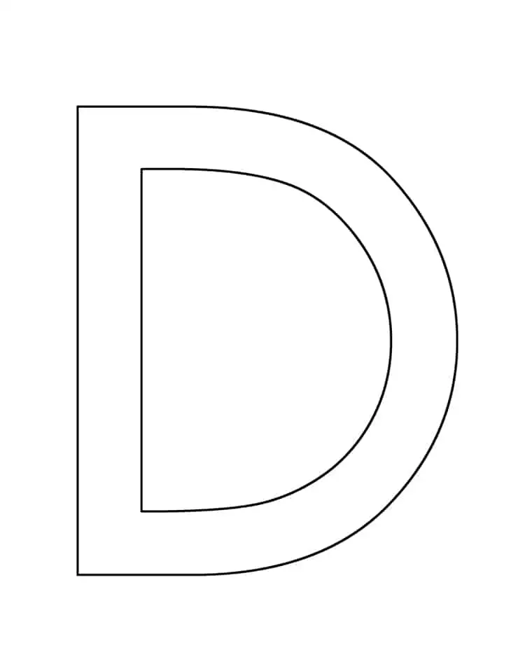 Template for letter D PDF. Print this free template out to practice the letter D.