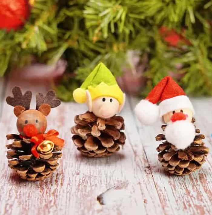 Make some fun Christmas crafts with pine cones.