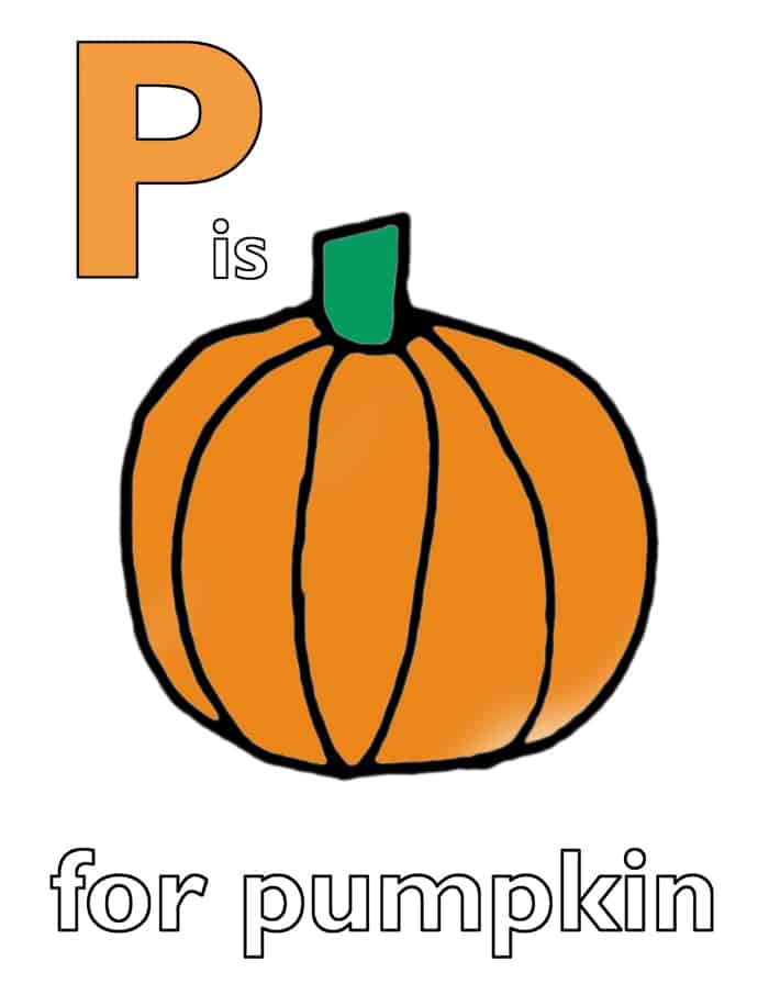 P is for pumpkin coloring page printable.