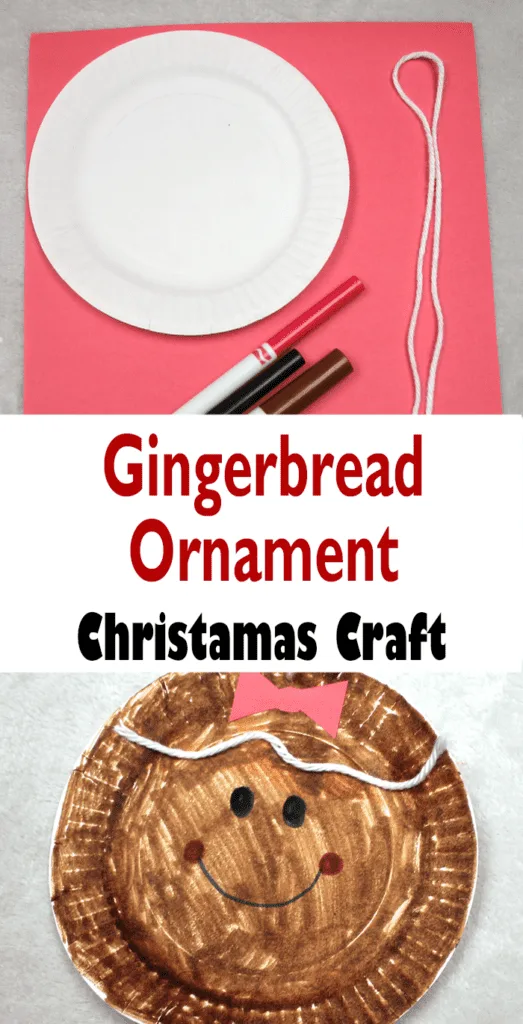 Make this cute gingerbread Christmas ornament. This easy craft for kids is made using a paper plate and markers.