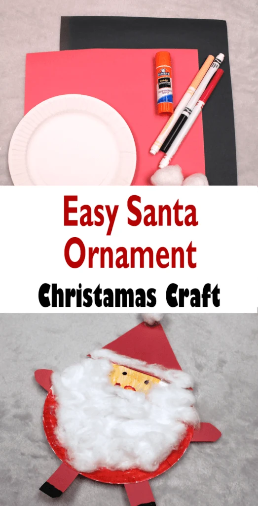 Make a paper plate Santa ornament Christmas craft.