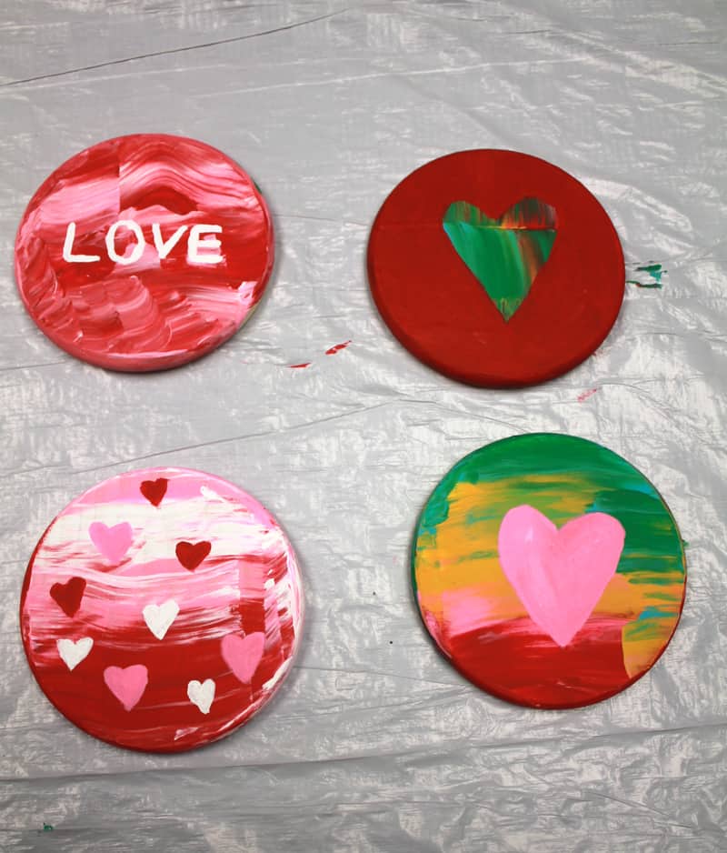 painted heart coasters craft for valentine's day