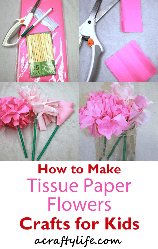 Learn how to make fun tissue paper flowers with this easy craft. This craft needs just a few supplies.