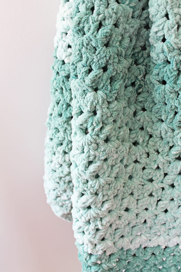 Try this easy double V stitch super bulky throw blanket pattern.