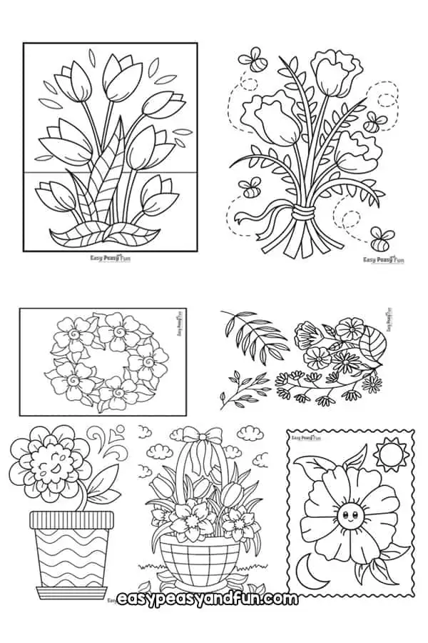 There are 30 different flower pages to color on this site.