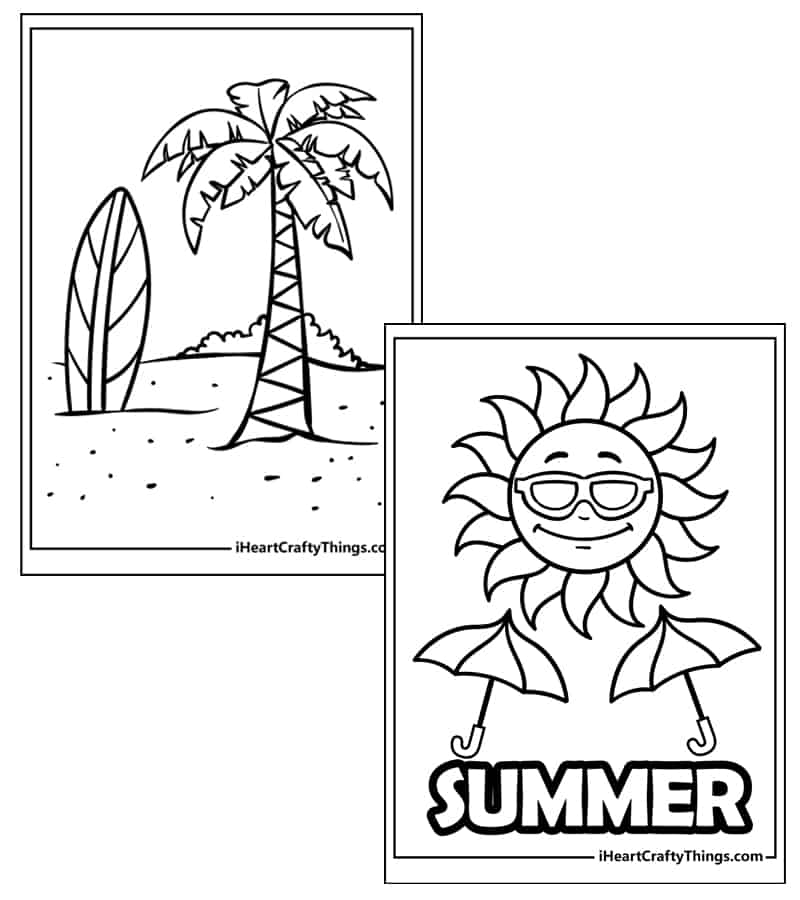 Color some of these fun summer themed coloring pages. There are free printable files available.
