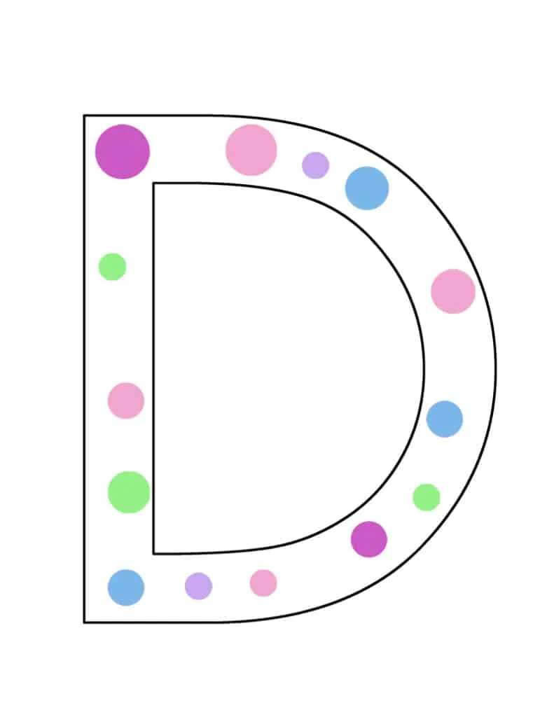 Use this template for the letter D for fun crafts. Make an easy letter D dots craft.