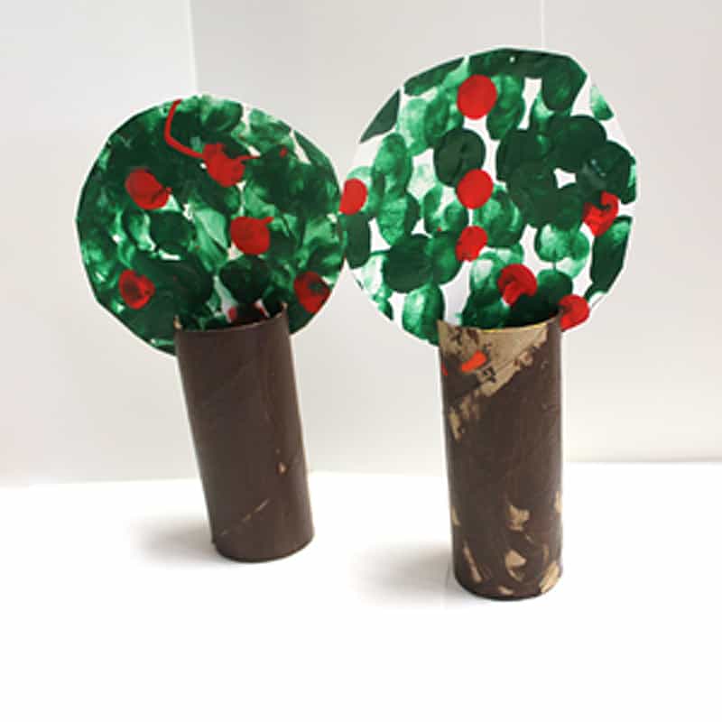 Make a fun apple tree craft using fingerpaint and a toilet paper roll.