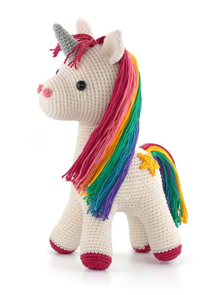 Make your own colorful unicorn amigurumi with this pattern.