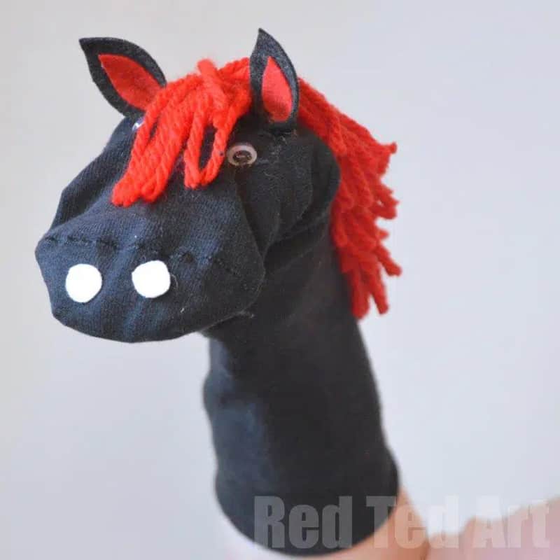 Make your own fun horse sock puppet.