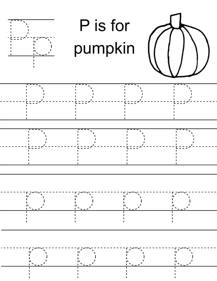 p is for pumpkin letter p tracing sheet. free printable worksheet for preschool