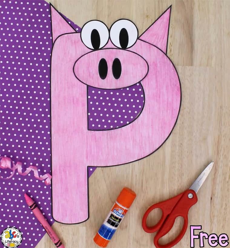 P is for pig craft for preschool.