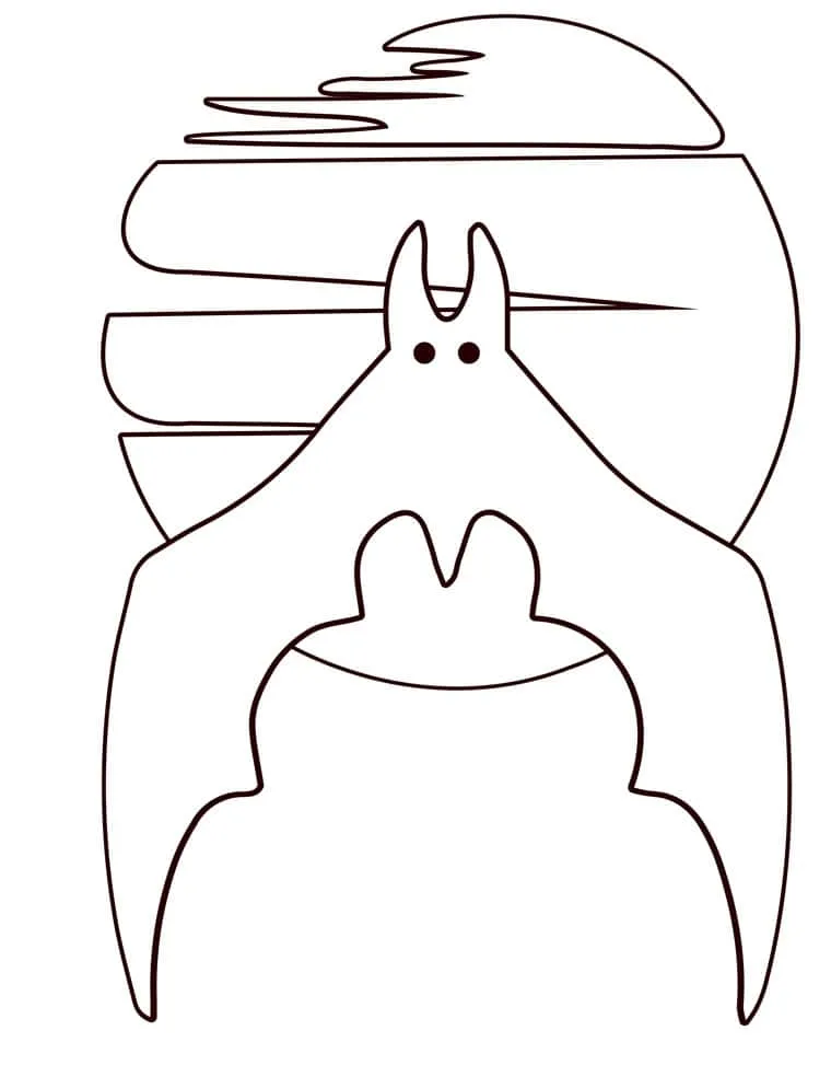 bat and moon outline coloring page for Halloween